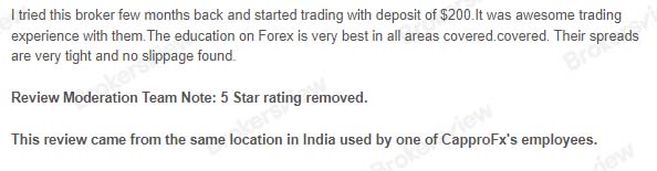 CapproFX's positive reviews may be untrue