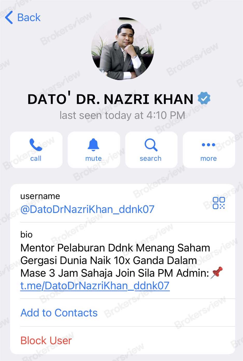 Fraudulent contact posing as Dato' Dr. Nazri Khan