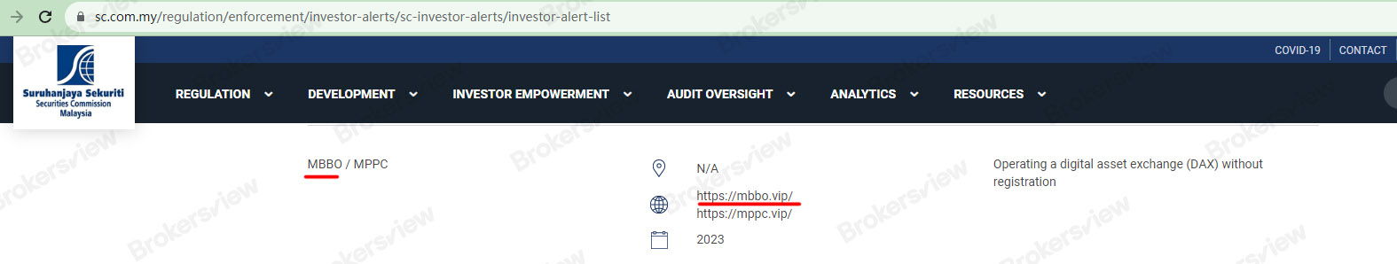 BrokersView finds SC warning against MBBO