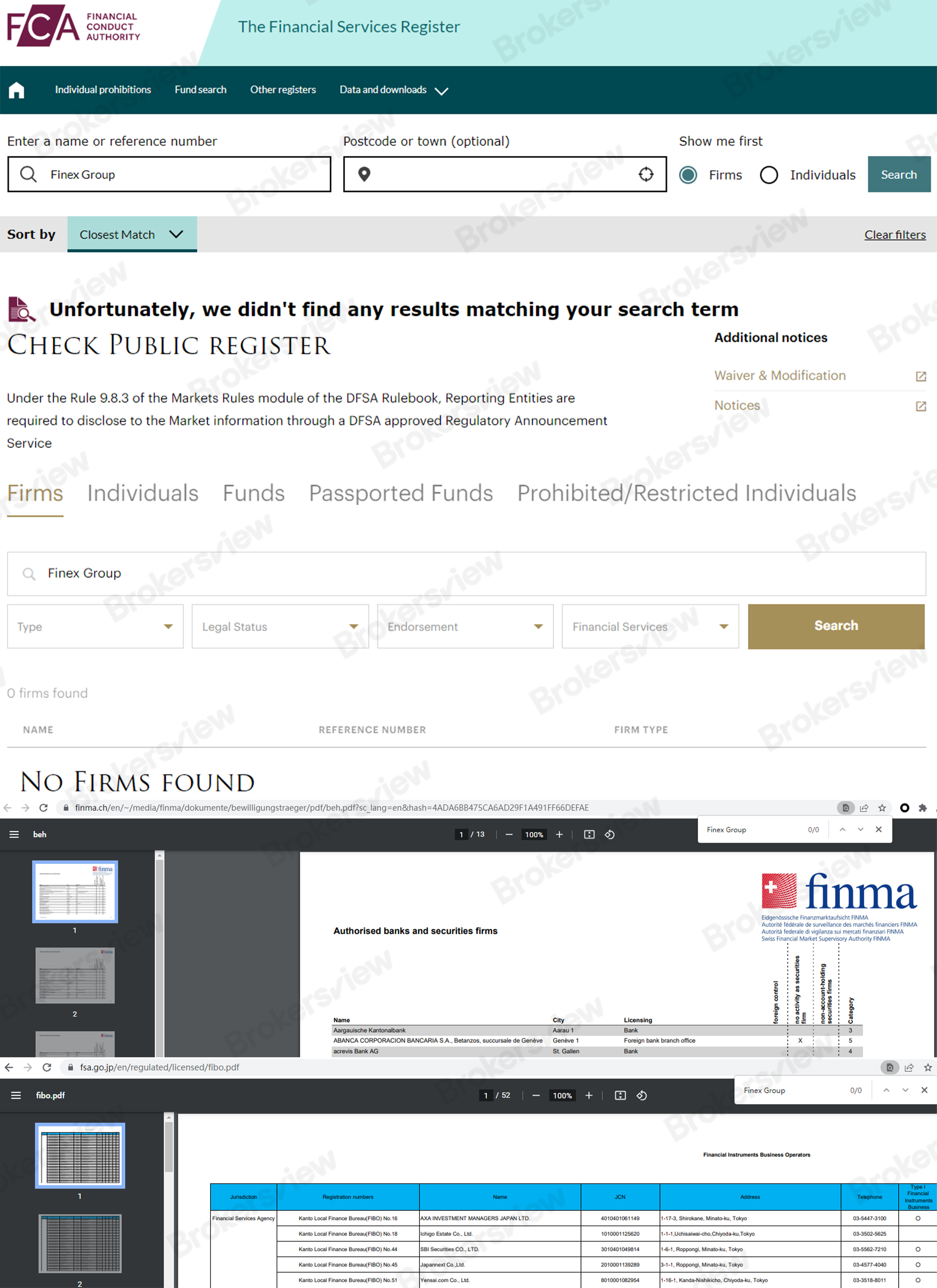 the evidence that Finex Group is not regulated