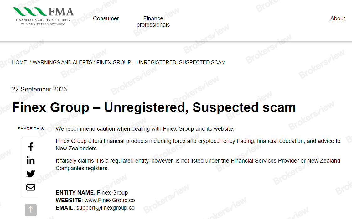 FMA's warning against Finex Group