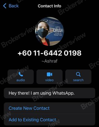 the scammer's number from WhatsApp