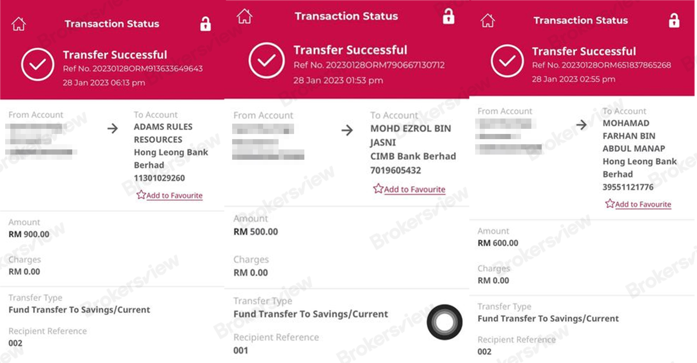 The transfers made by the victim