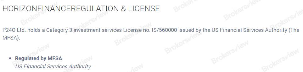 Horizon Finance提供的錯誤信息