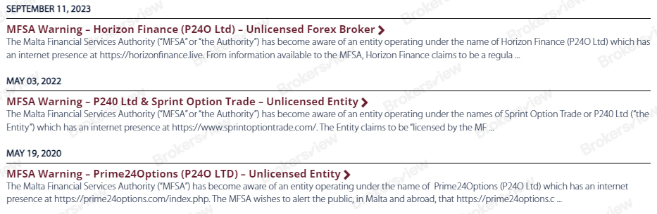 MFSA對P24O Ltd的警告