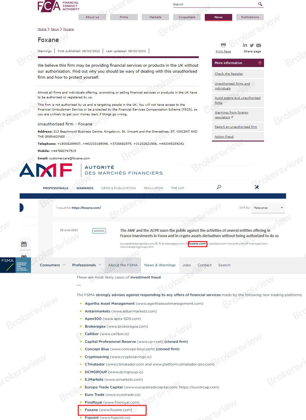 Warnings that FOXANE received.