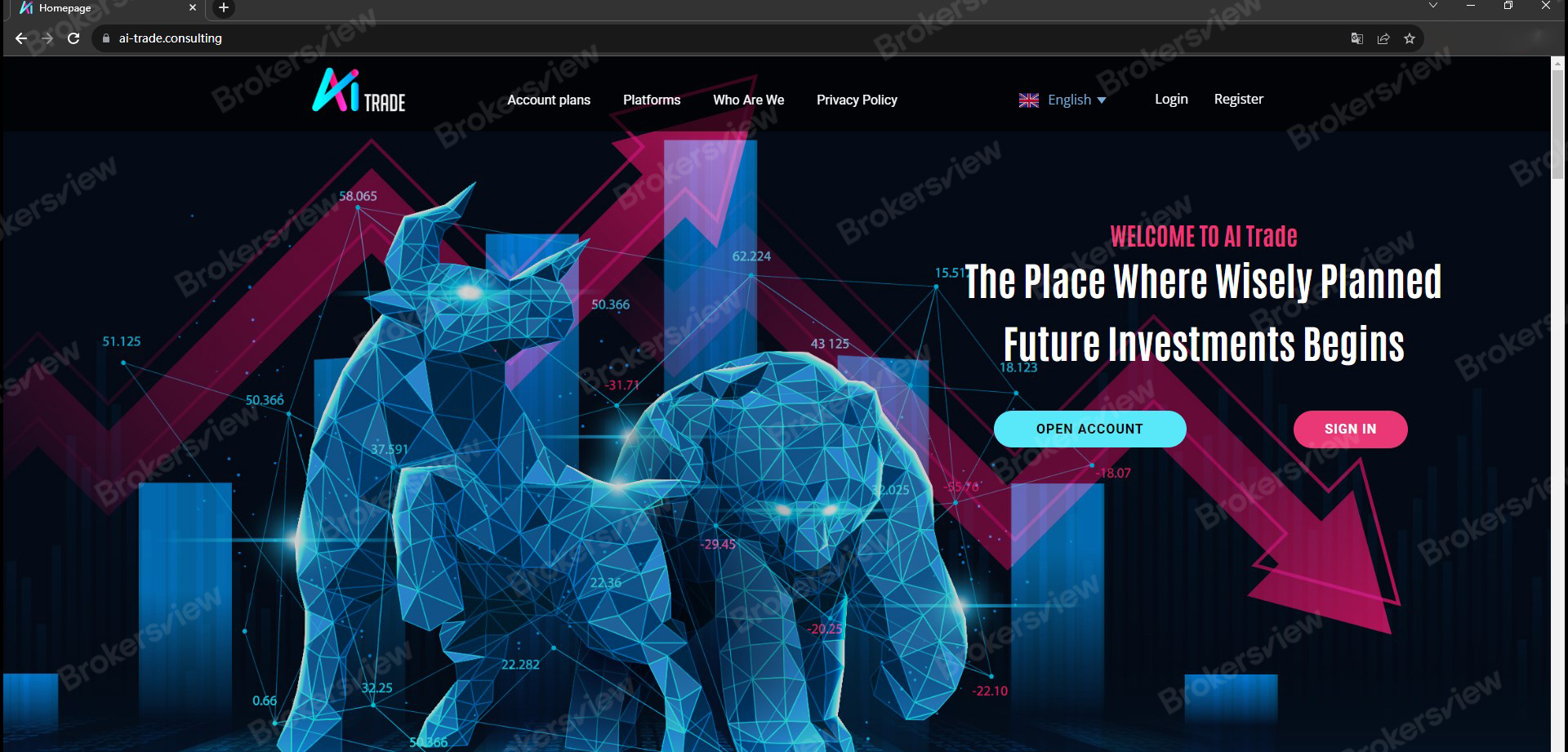 The homepage of AI Trade.