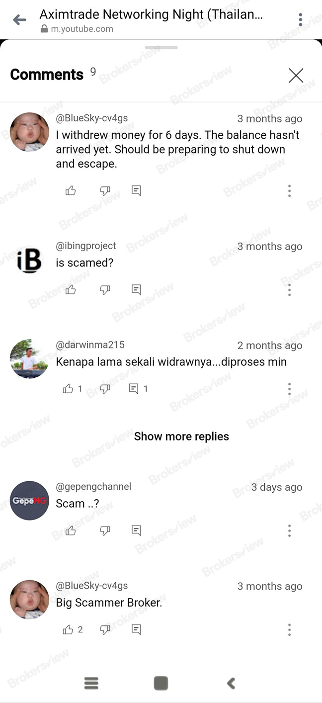 YouTube video comments on AximTrade