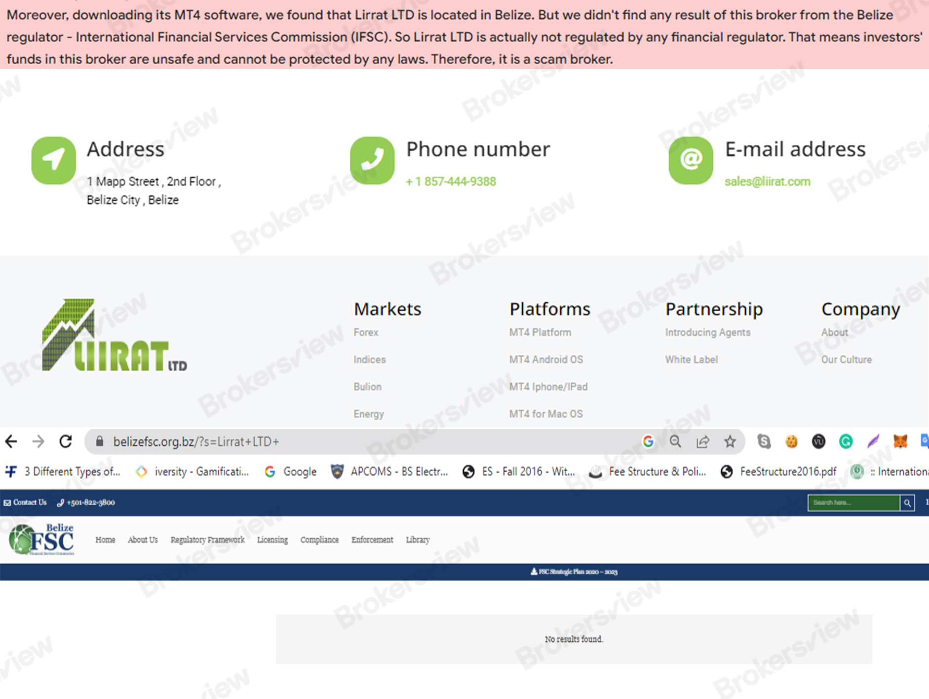 Lirrat LTD is not regulated by the Belize FSC