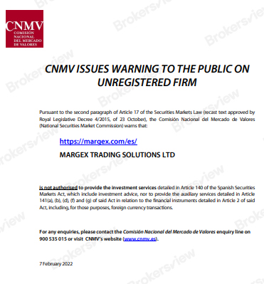 CNMV's warning against Margex