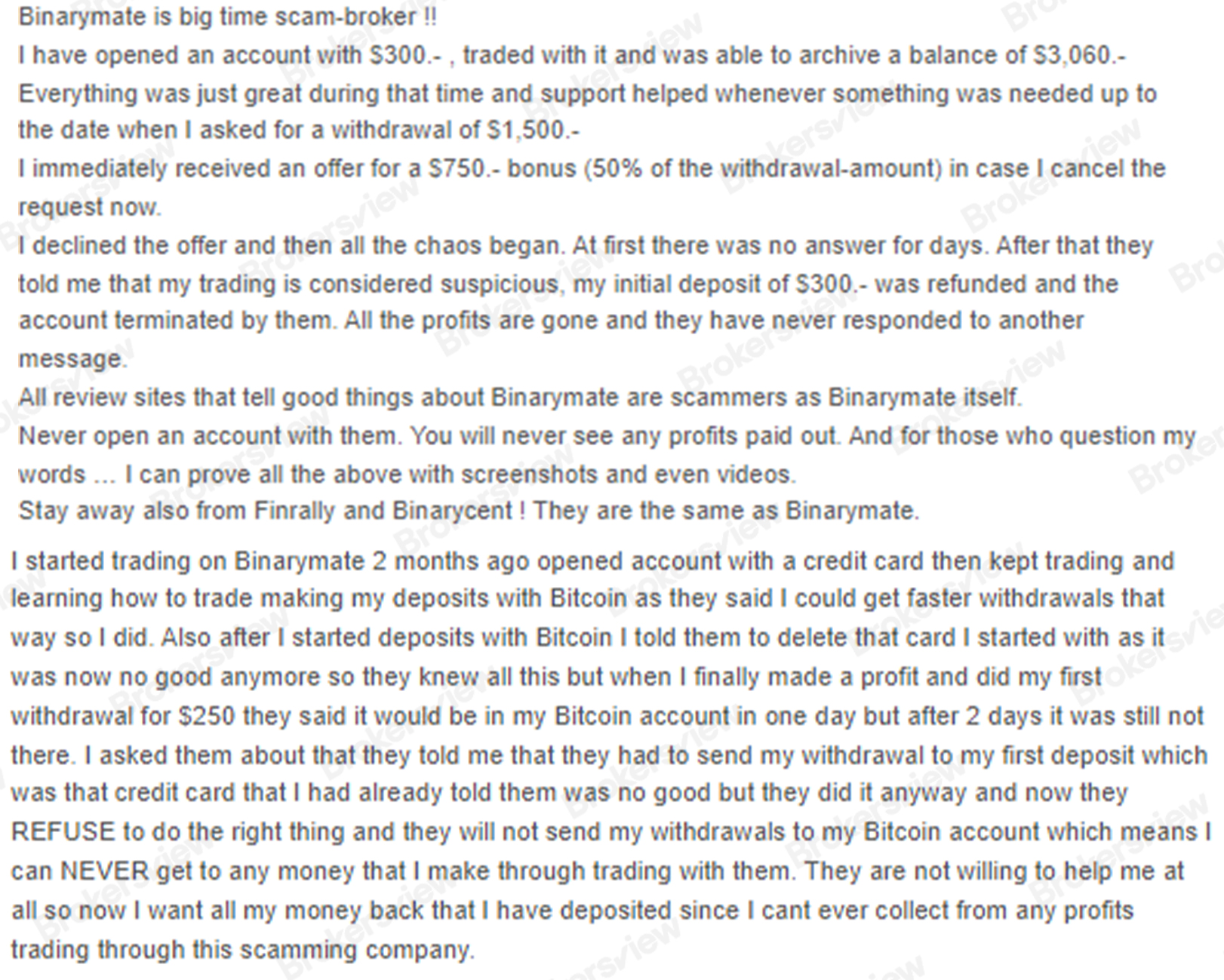 negative client review about Binarymate