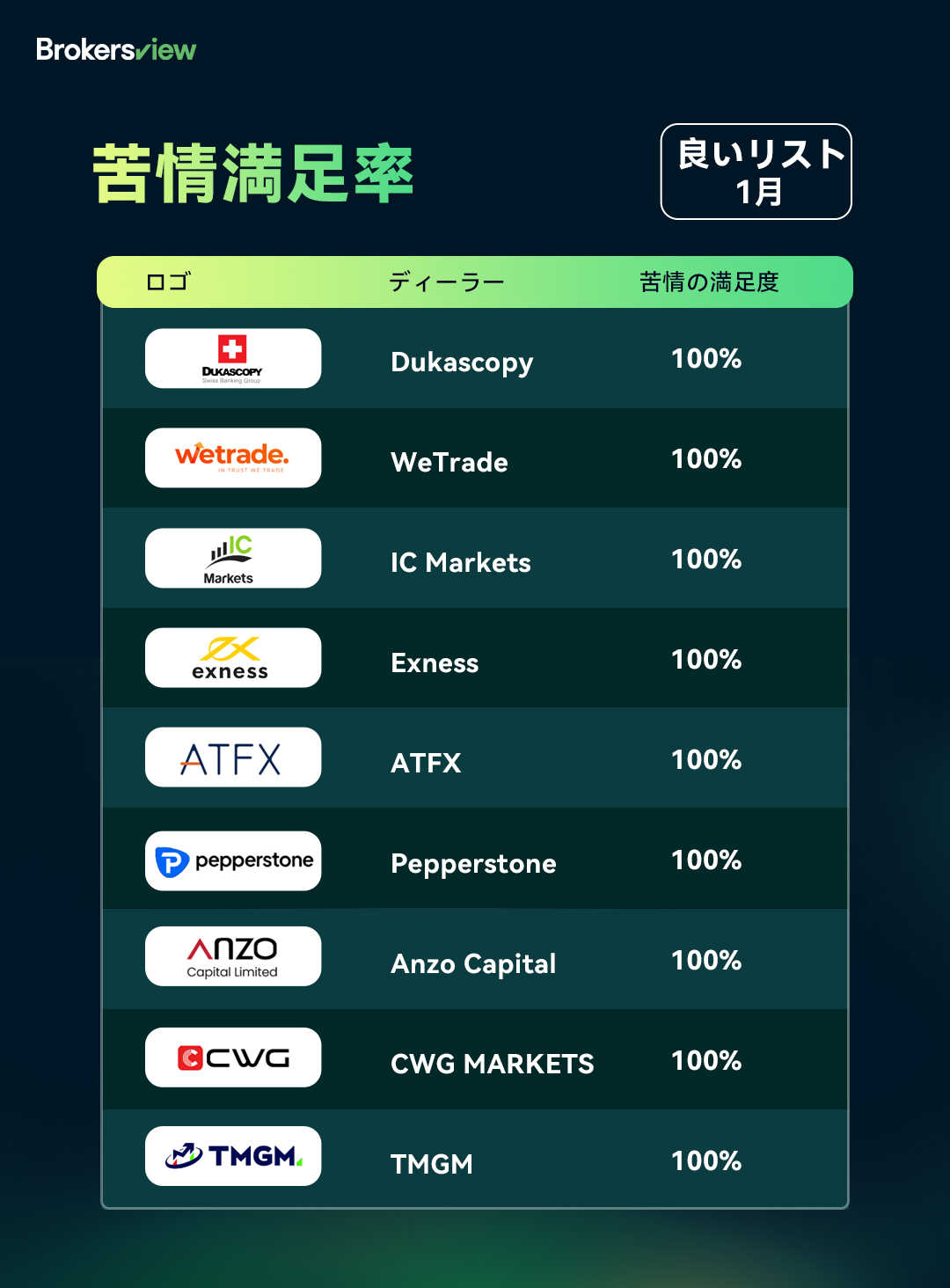 BrokersView 2024 年 1 月の優良リスト