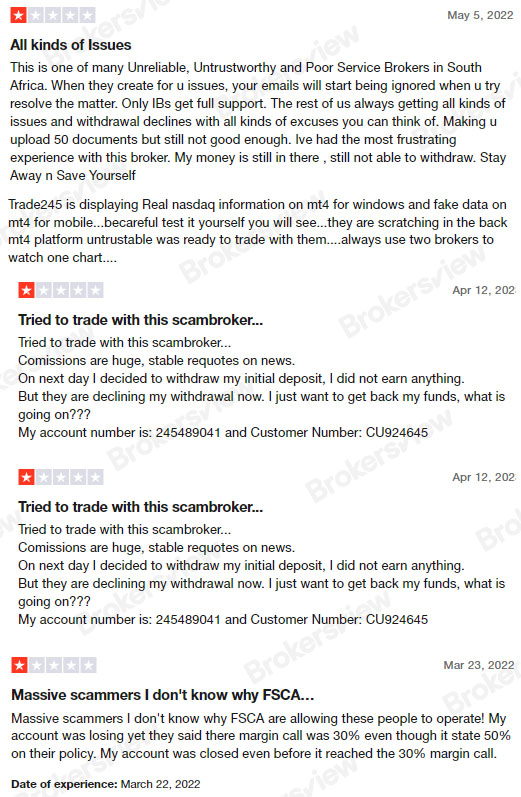 Negative reviews about Trade245