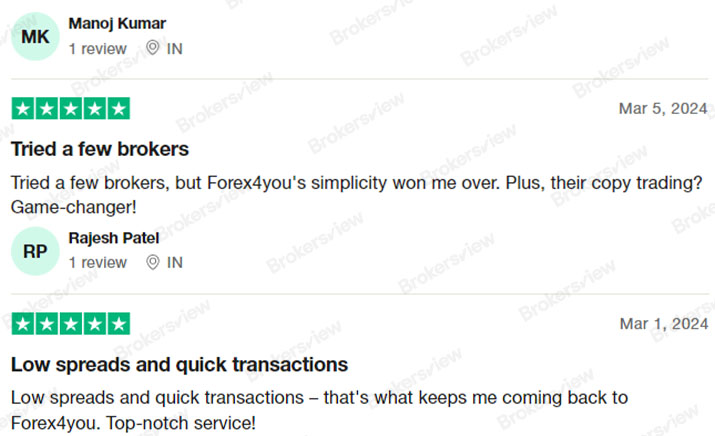 ผลตอบรับเชิงบวกจากผู้ใช้เกี่ยวกับ Forex4you