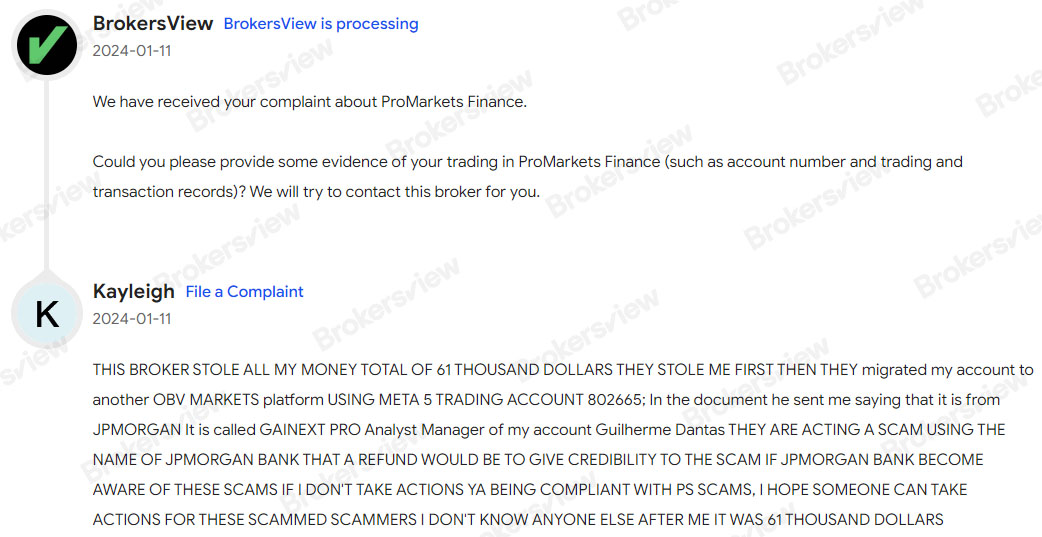 another complaint against ProMarkets Finance