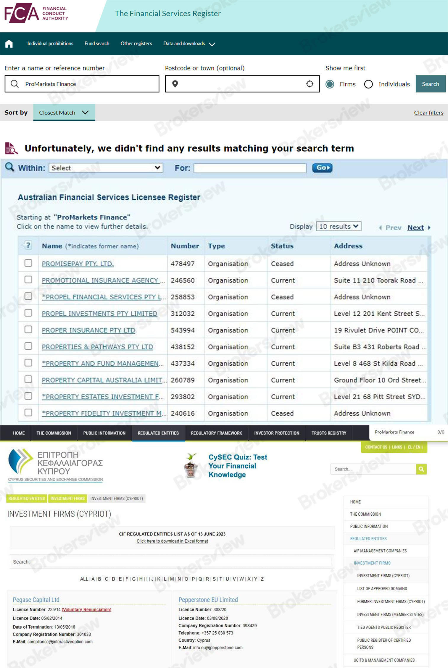 evidence of the unregulated status of ProMarkets Finance
