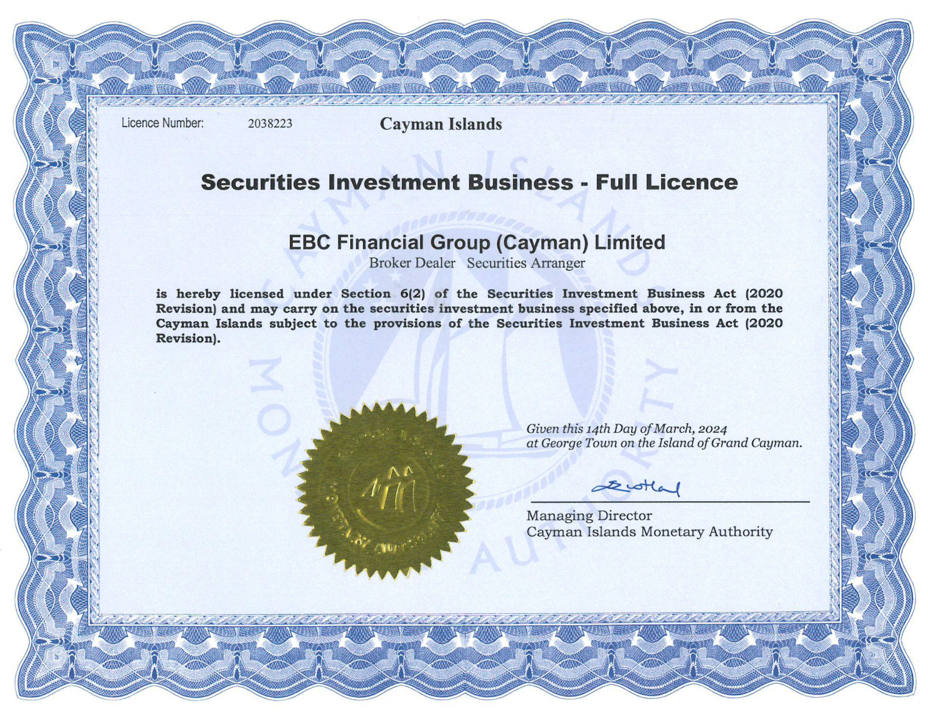 The CIMA license of EBC Financial Group