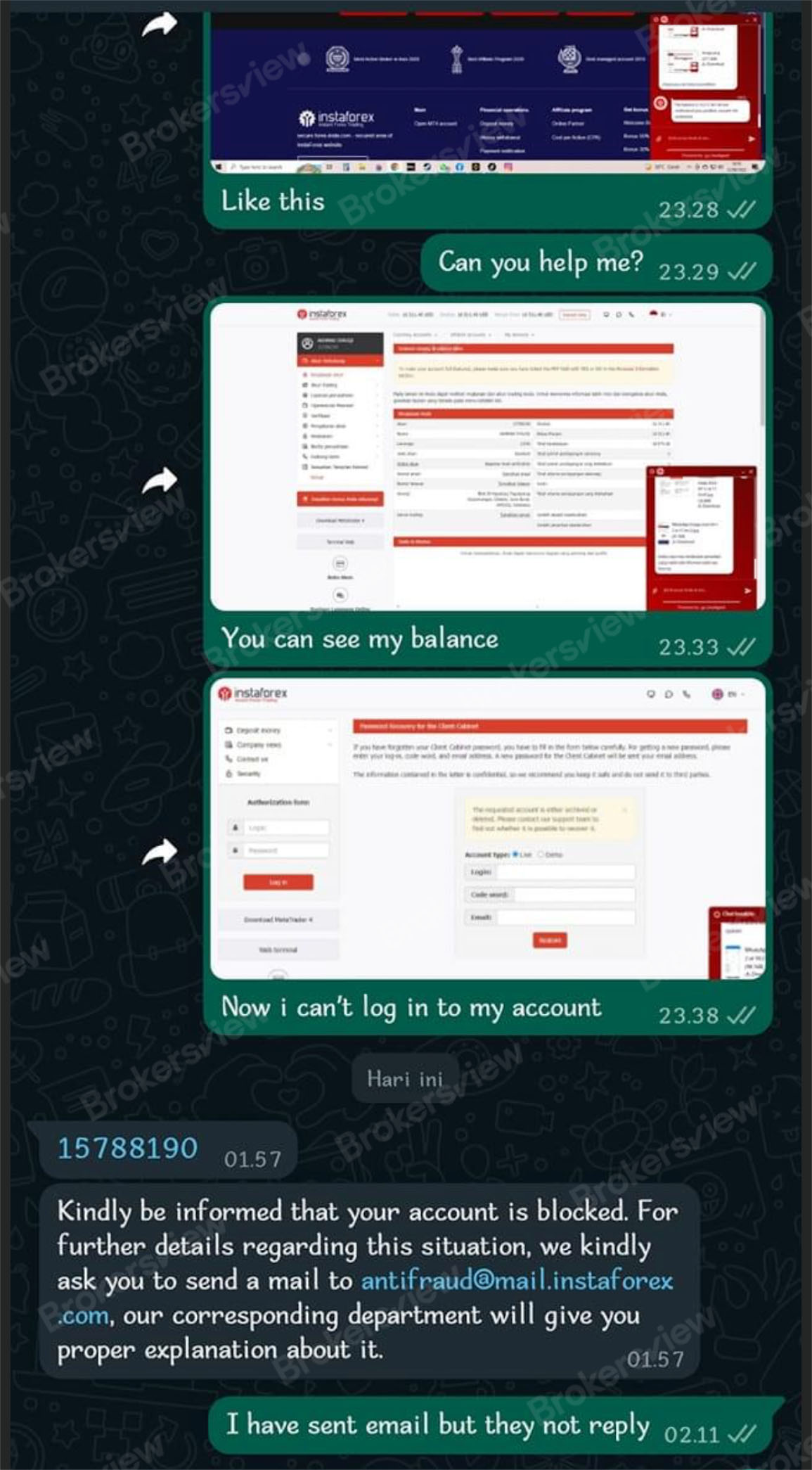 trader seeks help from the InstaForex support team