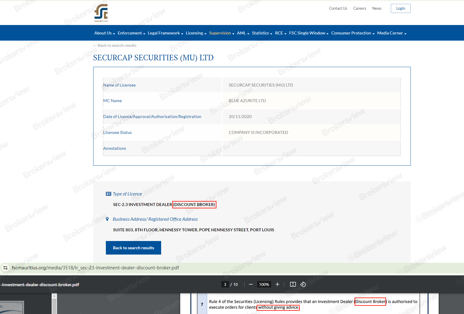 BrokersView: WBANDSMITH Mauritius FSC license