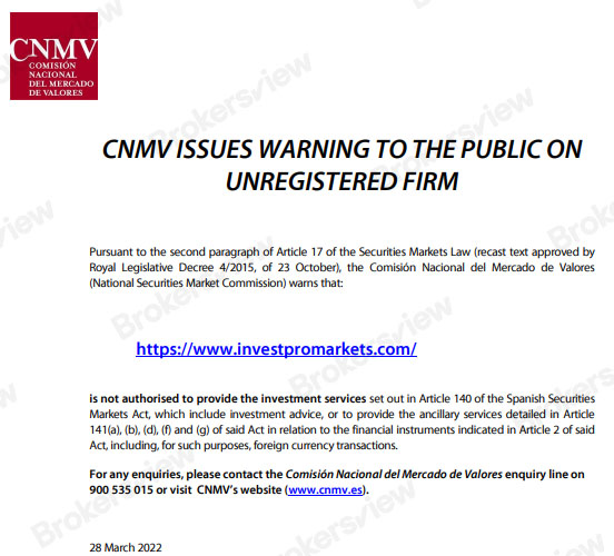 CNMV Warning