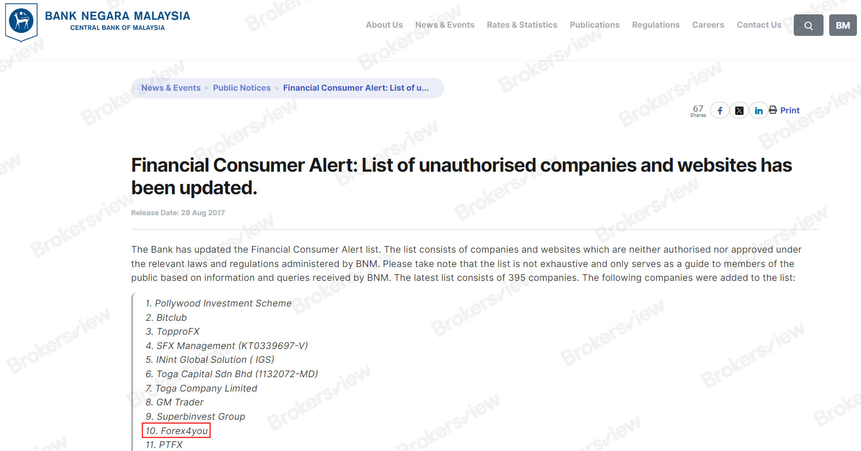 คำเตือนของ BNM ต่อ Forex4you