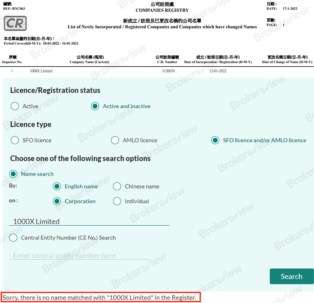 1000X's unlicensed status in HongKong