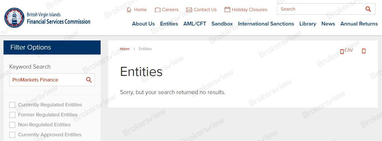 ProMarkets Finance lacks authorization from BVI FSC