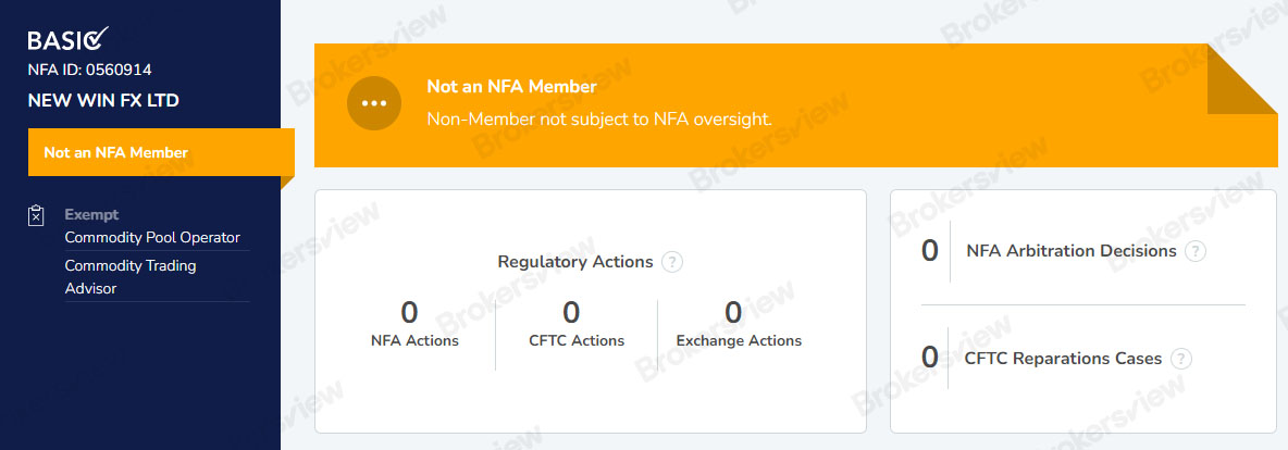 New Win FX's NFA ID directs to none-record