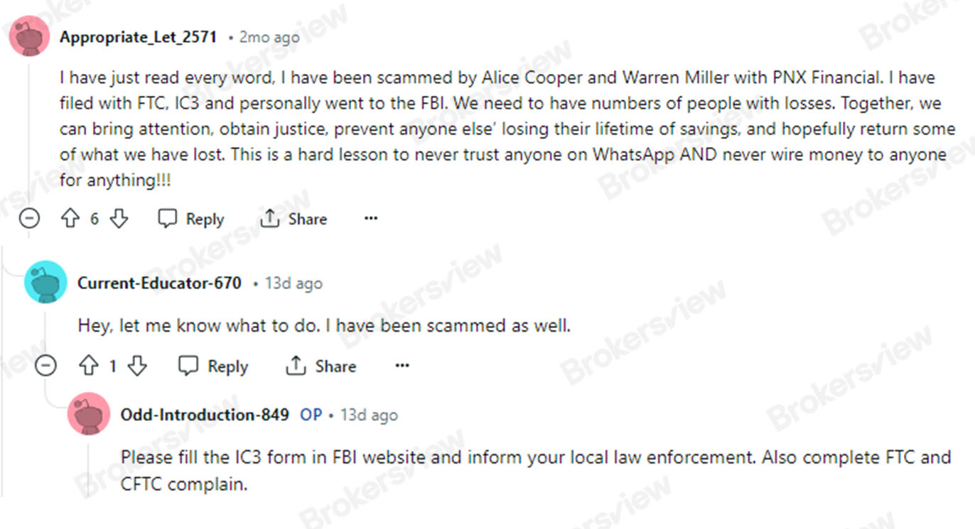 ผู้ค้ารายอื่นถูกหลอกลวงโดย PNX FINANCE