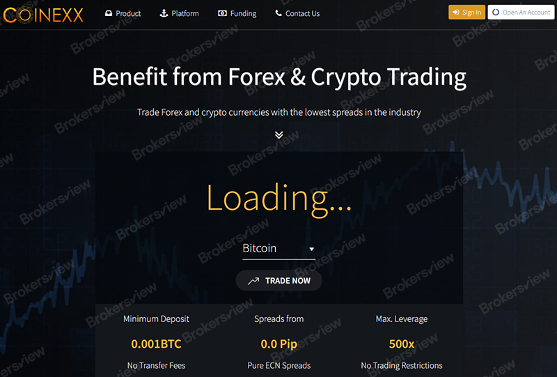 COINEXX's website page