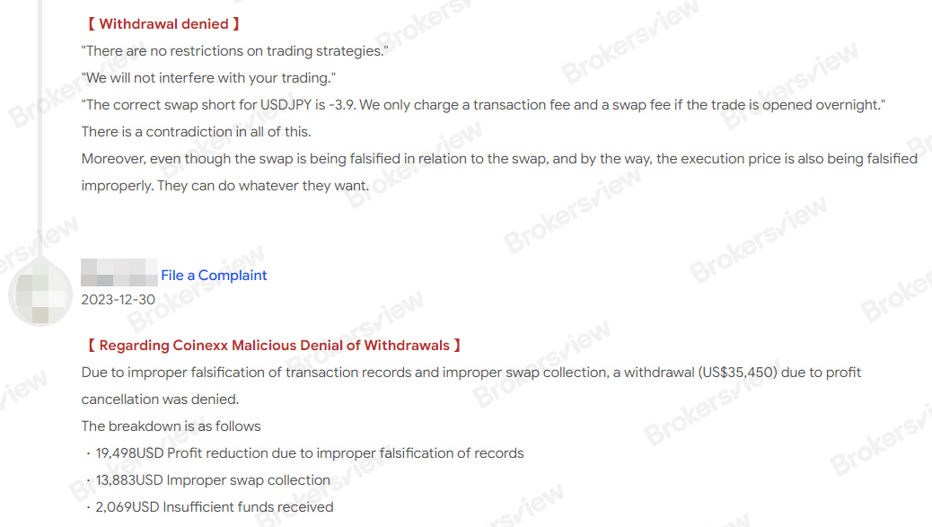 client's negative feedback about COINEXX's withdrawals