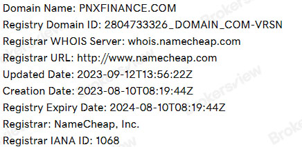 ข้อมูลชื่อโดเมนของ PNX FINANCE