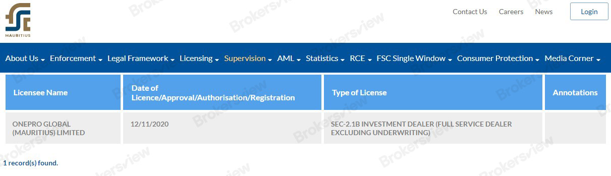 ONEPRO is regulated by Mauritius FSA