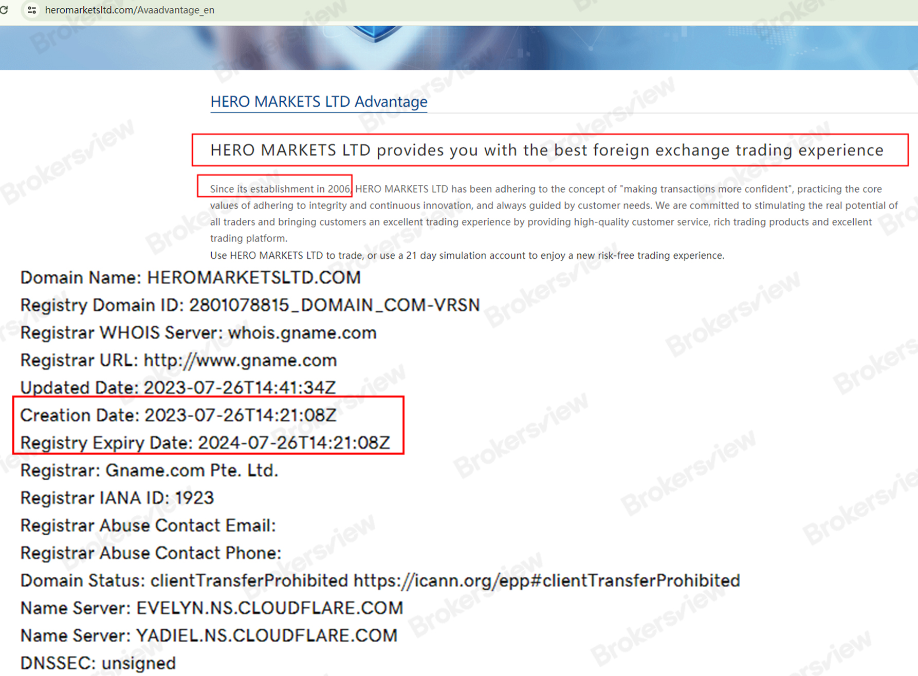 HERO MARKETS LTD's false claim and real domain info