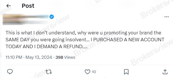 A user on X is complaining about TFF's shutdown