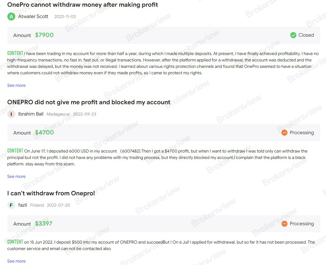 Complaints against ONEPRO