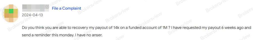 أبلغ العميل أن INFINITY FOREX FUNDS لا يستجيب لتذكيرات المطالبة