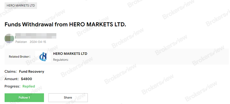client complaint against HERO MARKETS LTD