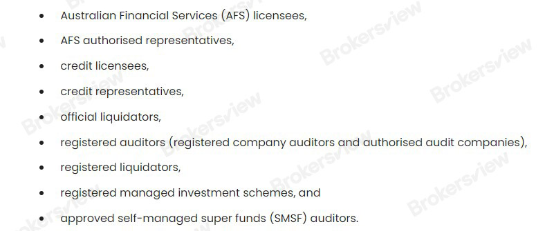 Screenshot from ASIC