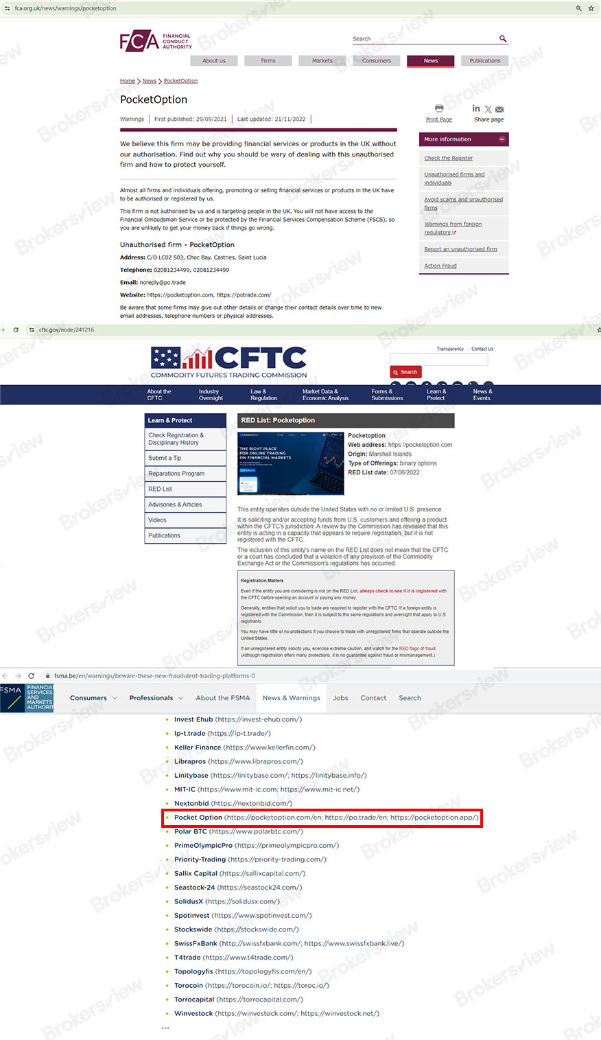 针对 Pocket Option 的监管警告。