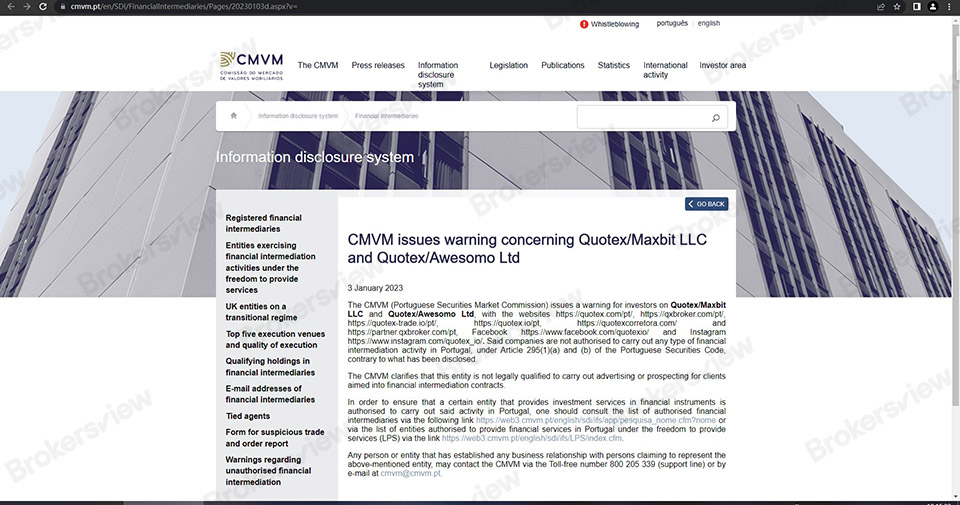 CMVM warning