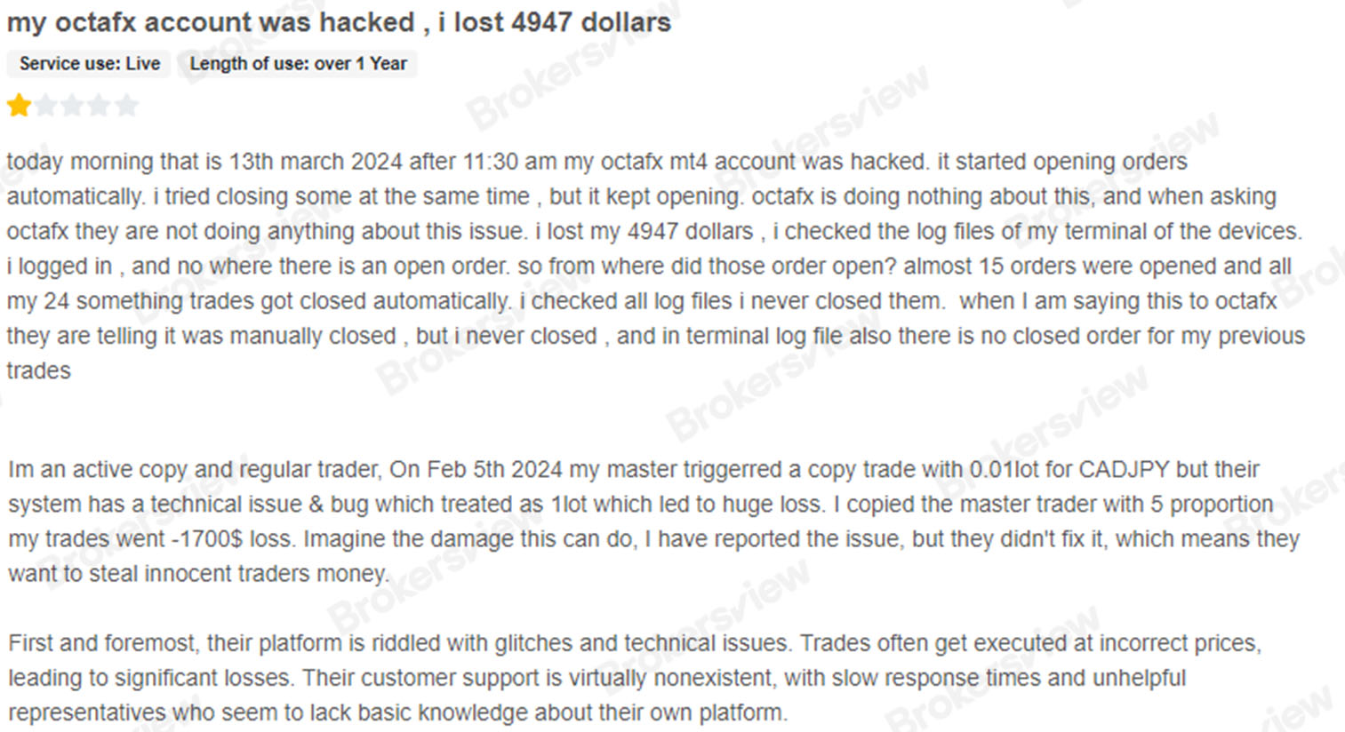 Trader melaporkan perdagangan tak terduga di OctaFX