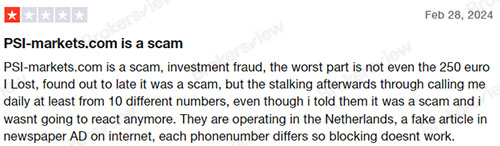 trader reported call harassment from Psi Markets