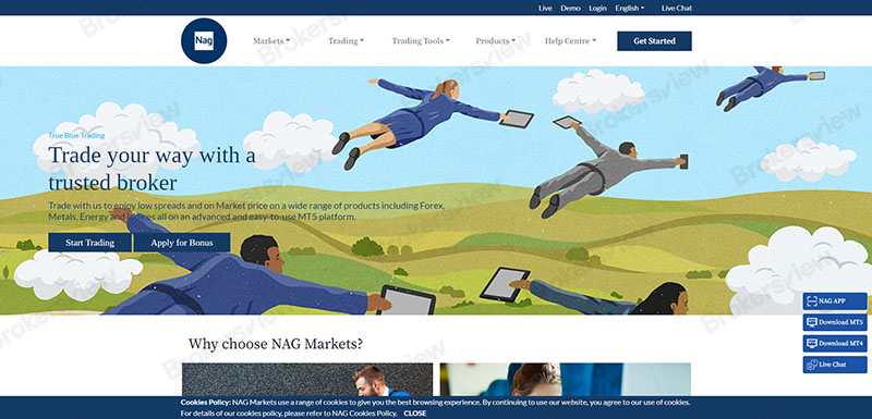 Halaman situs web NAG Markets