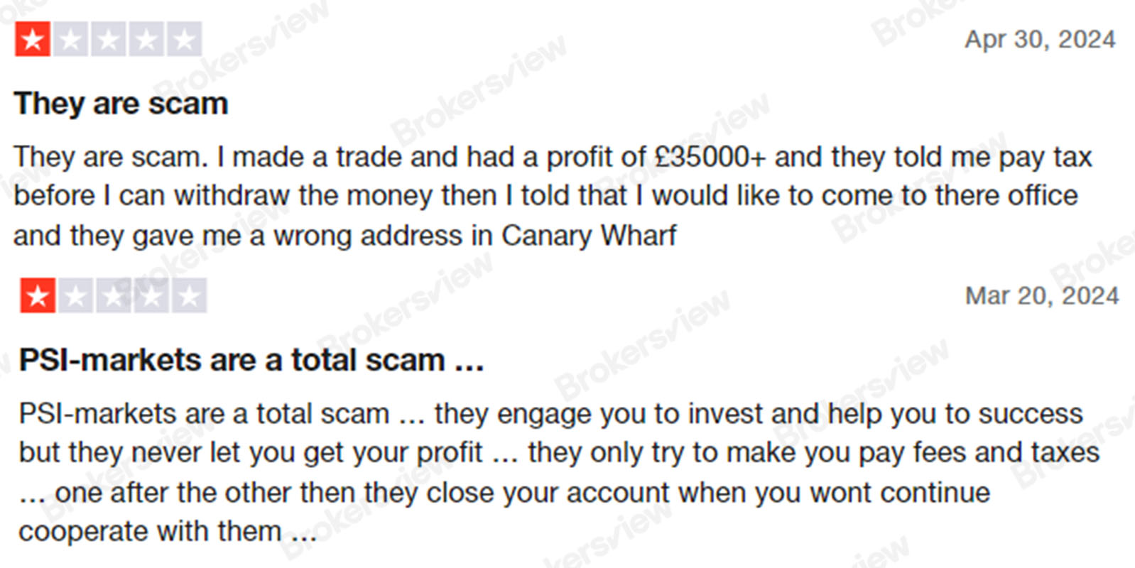 traders reported withdrawal problems with Psi Markets