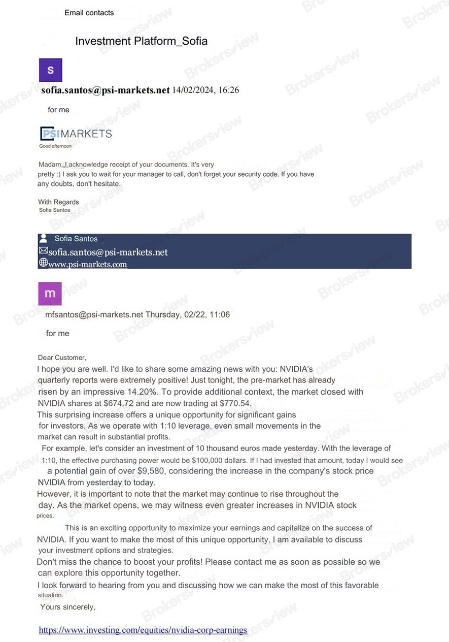 Emails sent by the scammer