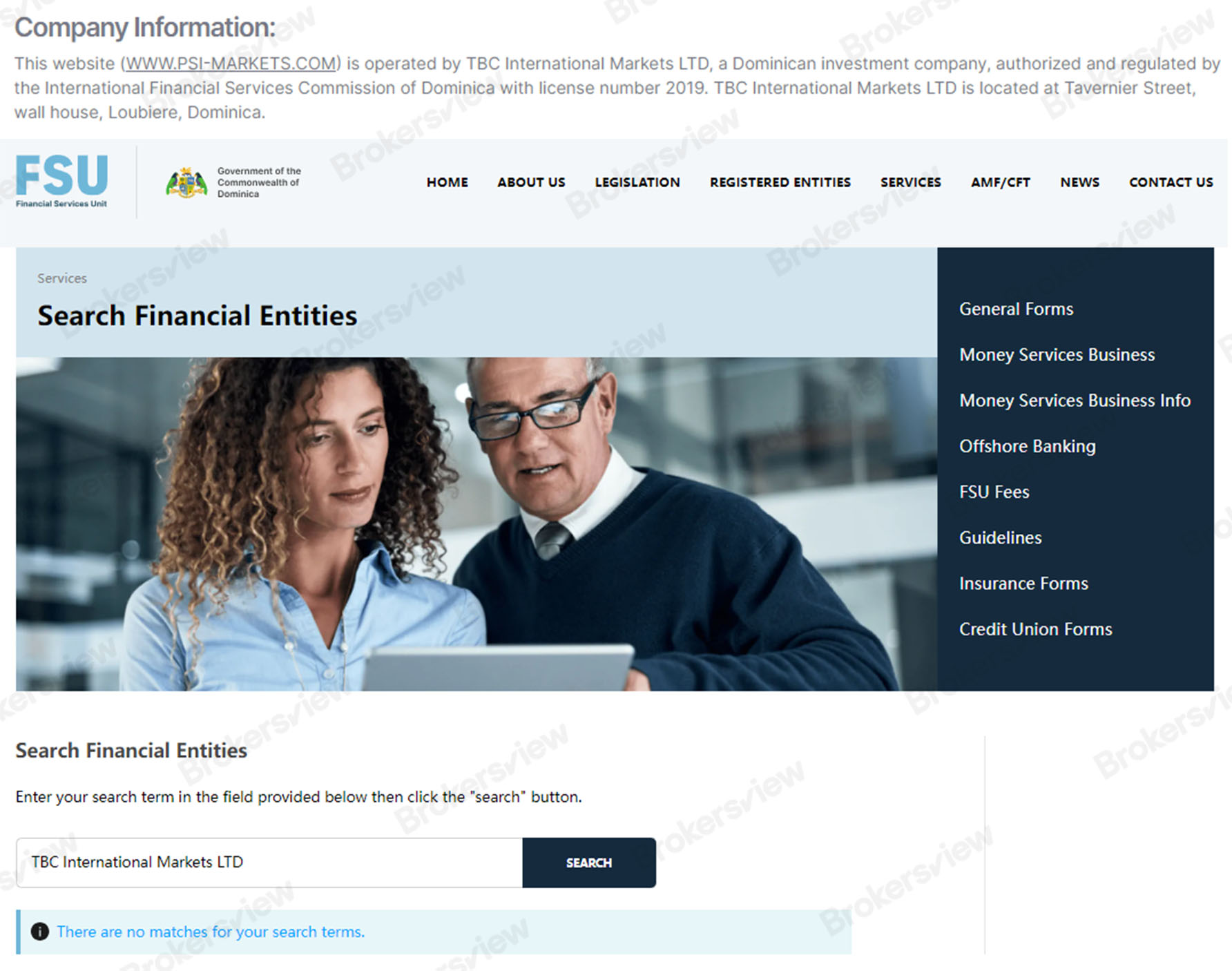 Psi Markets is not registered with the Dominica FSU