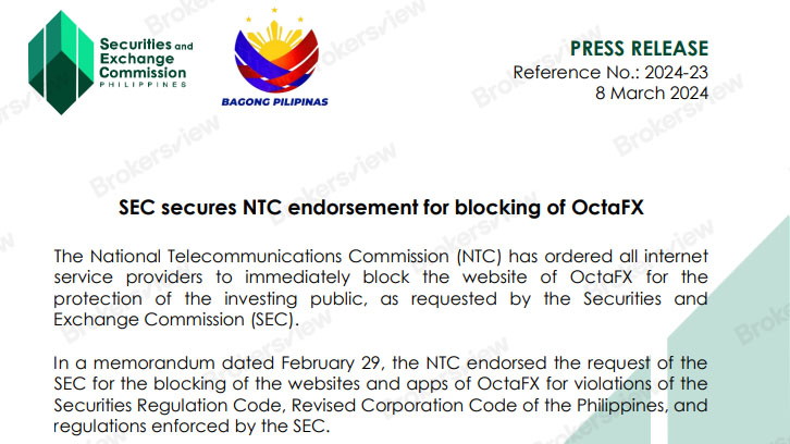 Filipina memblokir OctaFX