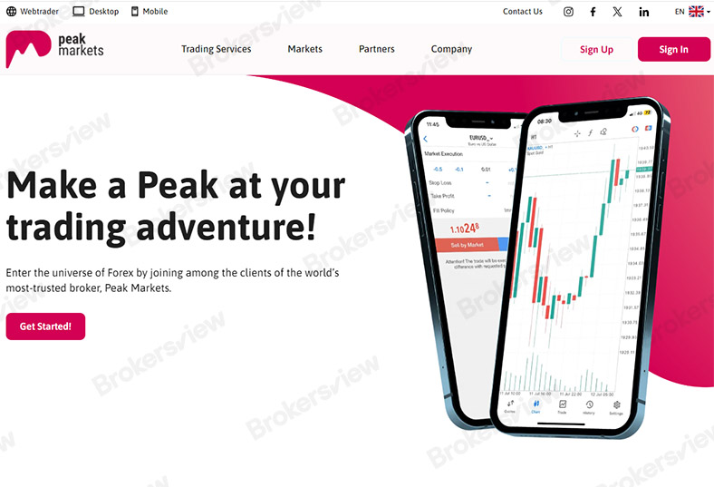 The website of Peak Markets