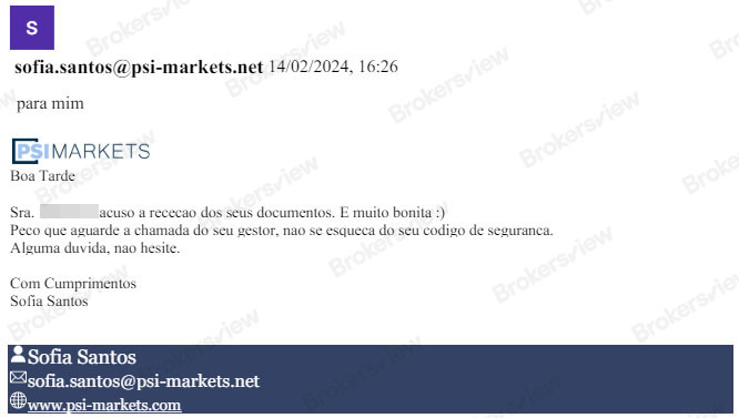 Psi Markets' staff member Sofia sent emails to client